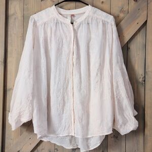 Pilcro Anthropologie Embroidered Sheer Balloon Top Medium 100% Cotton Oversized